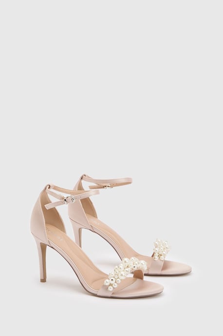Ava Satin Pearl Trim Comfort Sock High Stiletto Heel Sandals - Image 3