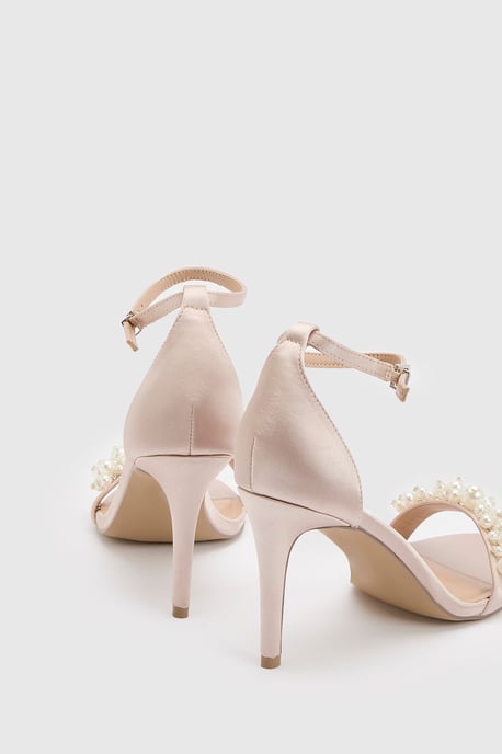 Ava Satin Pearl Trim Comfort Sock High Stiletto Heel Sandals - Image 4
