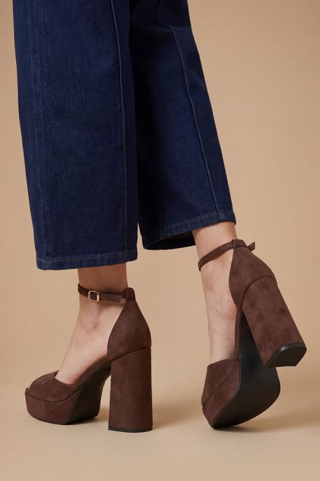 Faith: Hope Faux Suede Peeptoe High Block Heel Platform Sandals - Image 2