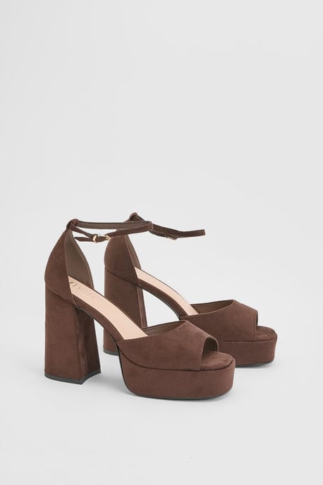Faith: Hope Faux Suede Peeptoe High Block Heel Platform Sandals - Image 3