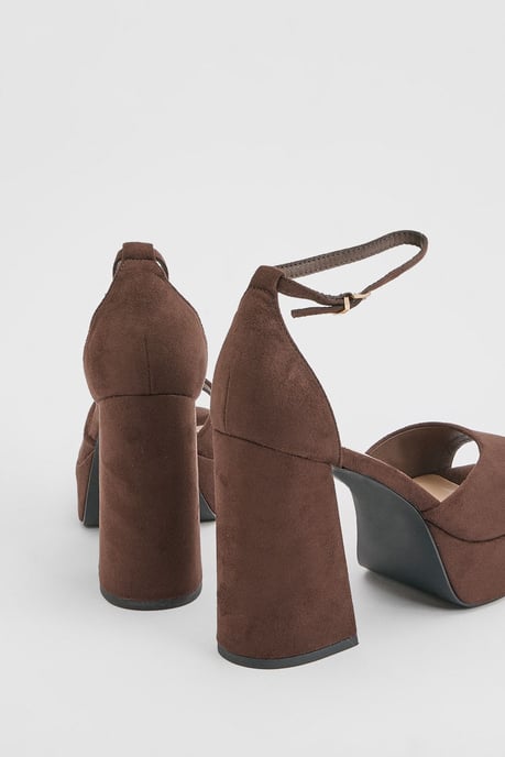 Faith: Hope Faux Suede Peeptoe High Block Heel Platform Sandals - Image 4