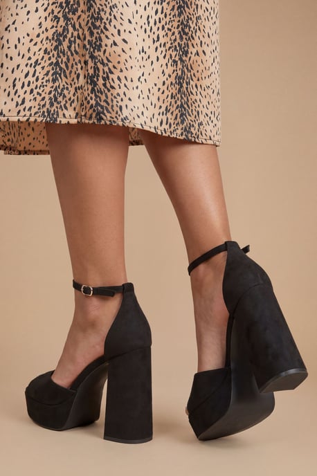 Faith: Hope Faux Suede Peeptoe High Block Heel Platform Sandals - Image 2
