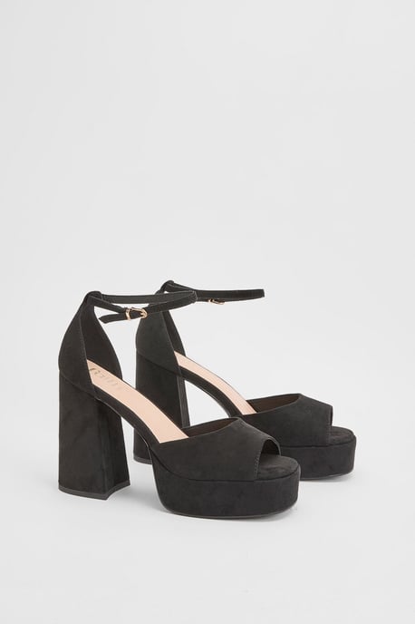 Faith: Hope Faux Suede Peeptoe High Block Heel Platform Sandals - Image 3