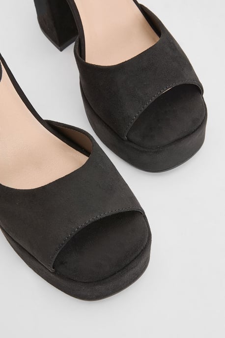 Faith: Hope Faux Suede Peeptoe High Block Heel Platform Sandals - Image 5