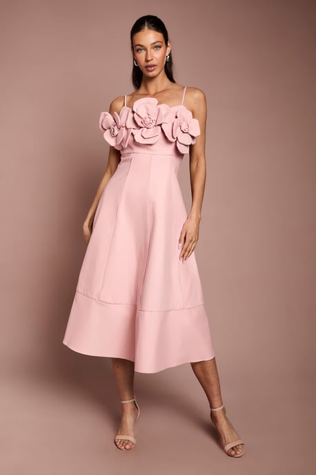 Corsage Linen Midi Dress - Image 1