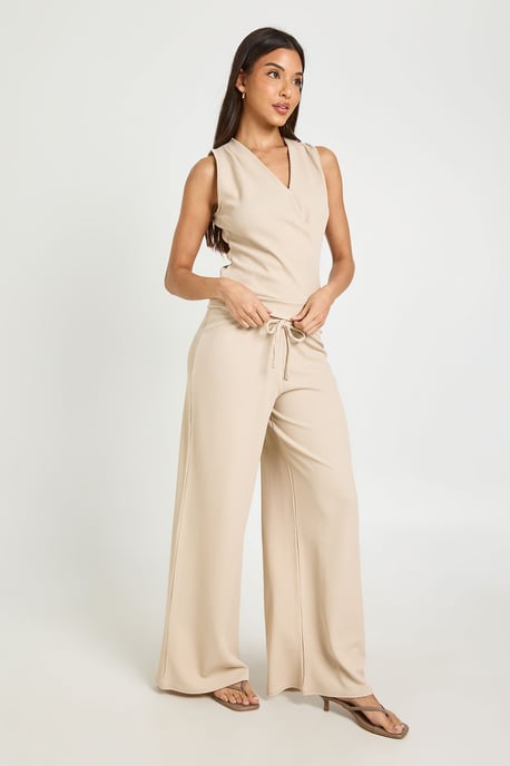 V Neck Wrap Over Deep Hem Top and Wide Leg Trouser Coord - Image 3