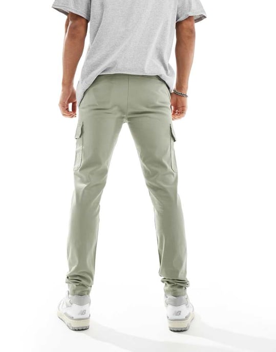 ASOS DESIGN skinny cargo trousers in sage green - Image 3