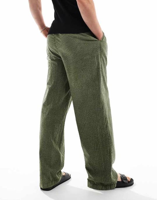COLLUSION textured beach woven trouser in khaki - LGREEN - Image 3
