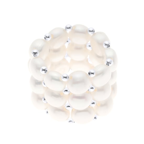 Ring 3 Rows - Hand Made - of Real Freshwater Pearls - COLOR NATURAL WHITE - 4 mm - Image 1