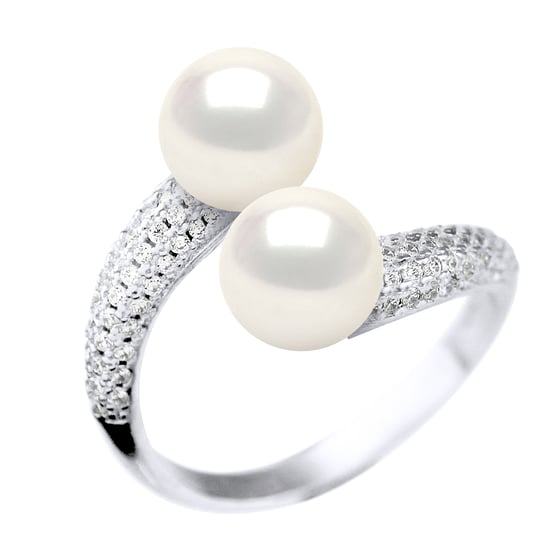 Ring You & Me Jewelry - 2 Real Cultured Freshwater Pearls Round 8-9 mm - Image 1