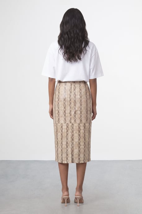 Snake Print Faux Leather Midi Skirt - Image 3