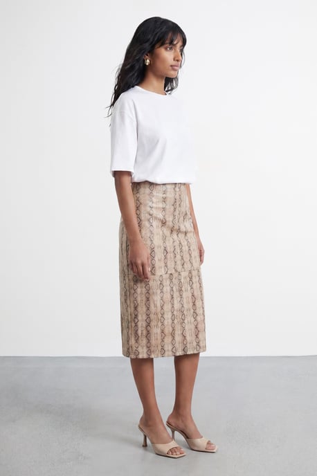 Snake Print Faux Leather Midi Skirt - Image 4