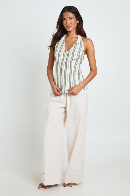 Premium Linen Stripe Halterneck Waistcoat - Image 3
