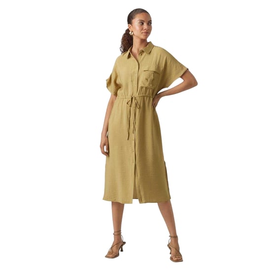 Vero Moda Midi-shirtjurk met kraag voor dames (Iris) (Khaki) - Image 1