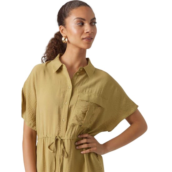 Vero Moda Midi-shirtjurk met kraag voor dames (Iris) (Khaki) - Image 4