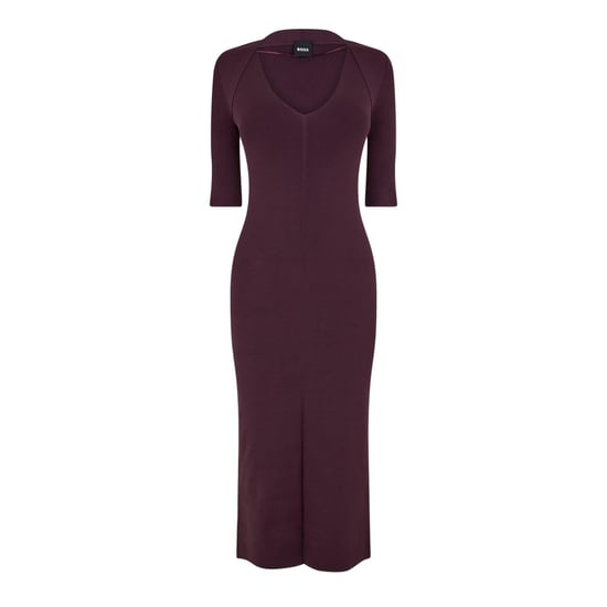 Boss Fezanin midi-jurk met V-hals en 3/4-mouwen voor dames (Rood) - Image 1