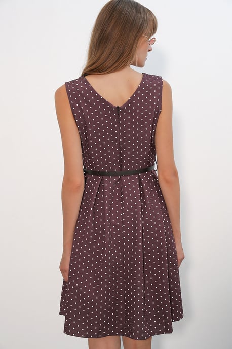 Polka Dot Belted Midi A-Line Dress - Image 6