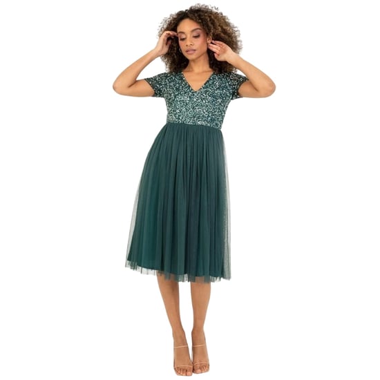 Maya Deluxe Dames/dames Sequin Midi-jurk (Smaragd) - Image 2
