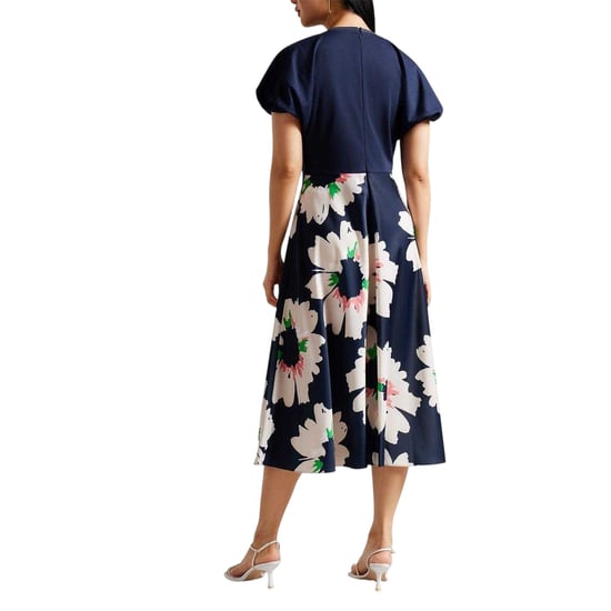 Ted Baker Midi-jurk met bloemenprint, A-lijn en pofmouwen voor dames (Donkerblauw) - Image 3