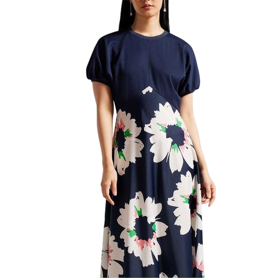 Ted Baker Midi-jurk met bloemenprint, A-lijn en pofmouwen voor dames (Donkerblauw) - Image 4