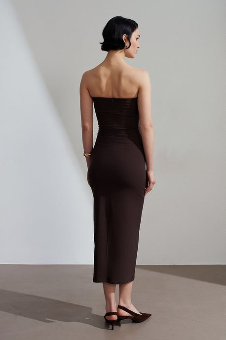 Strapless Bodycon Midi-jurk met Split - Image 2