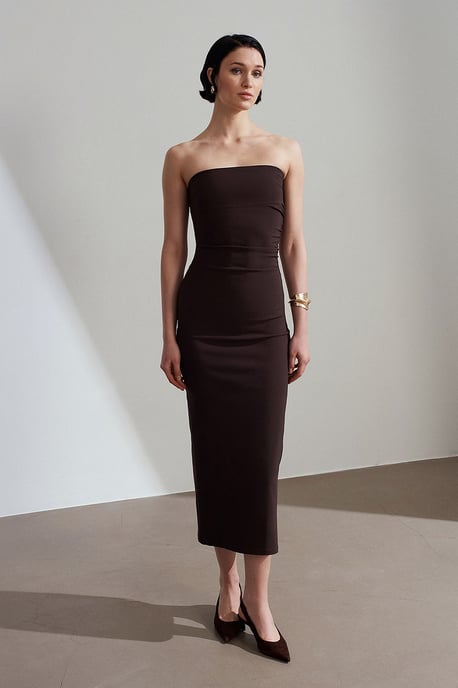 Strapless Bodycon Midi-jurk met Split - Image 3