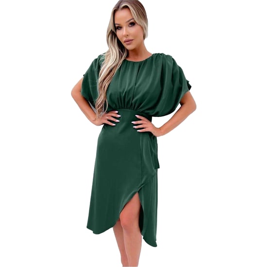AX Paris Midi-jurk voor dames van polyester met gerimpelde vleermuismouwen (Teal) - Image 2