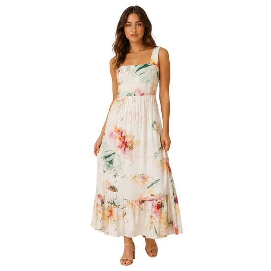Boss Maxijurk met bloemenprint en vierkante halslijn voor dames (Bruin) - Image 3
