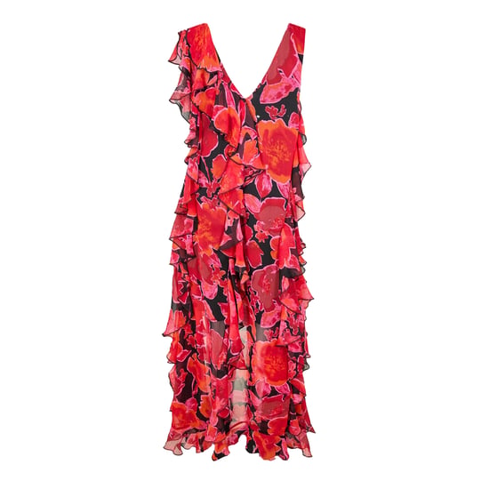 Biba Maxijurk met bloemenprint en ruches voor dames (Rood, Zwart) - Image 2