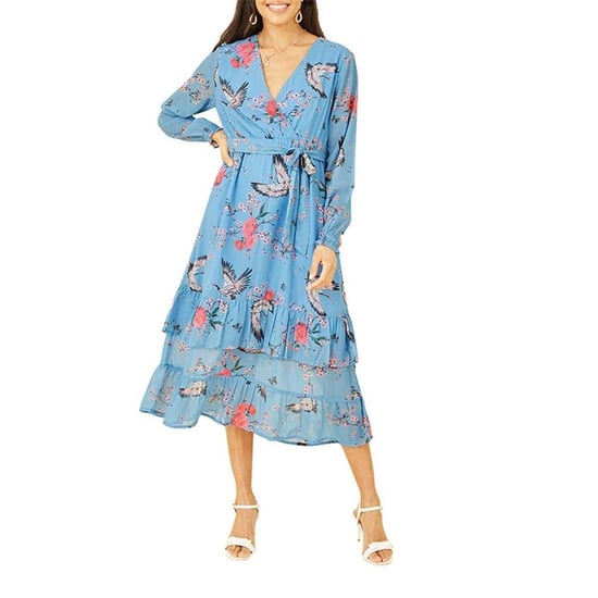 Yumi Womens/Ladies Floral Wrap Dress (Blue) - Image 4