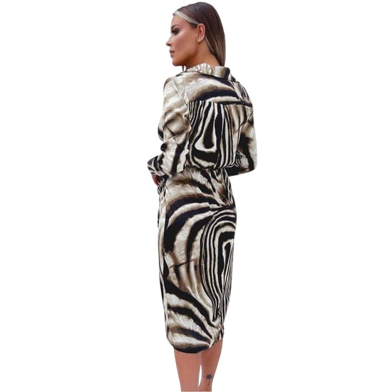 AX Paris Wikkeljurk met lange mouwen en gewatteerde schouders van polyester voor dames (Bruin/zwart/wit) - Image 3