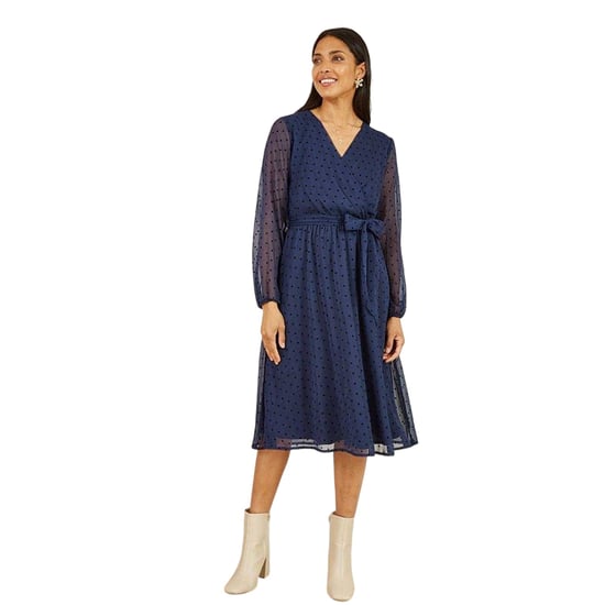 Mela London Womens/Ladies Dobby Spotted Wrap Dress (Navy) - Image 3