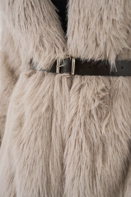 Long Oversized Faux Fur Coat With Belt - Image 5