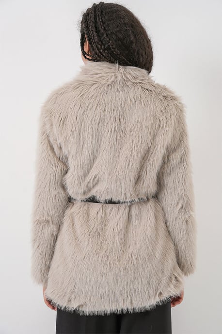 Long Oversized Faux Fur Coat With Belt - Image 6