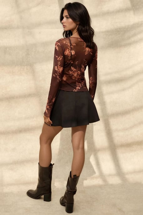 Patterned Long Sleeve Sheer Blouse - Image 3