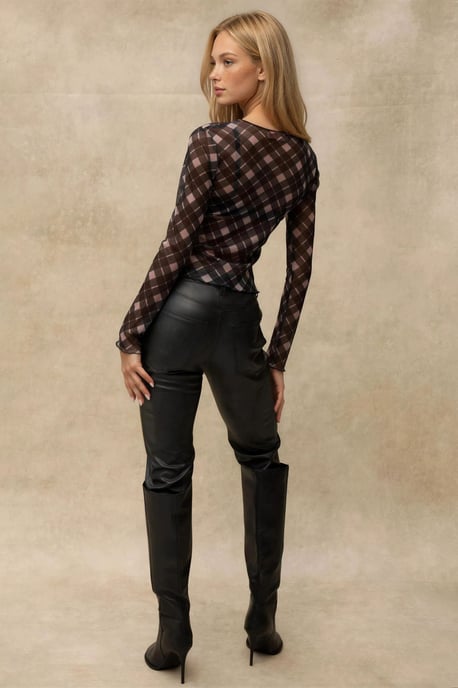 Patterned Long Sleeve Sheer Blouse - Image 3