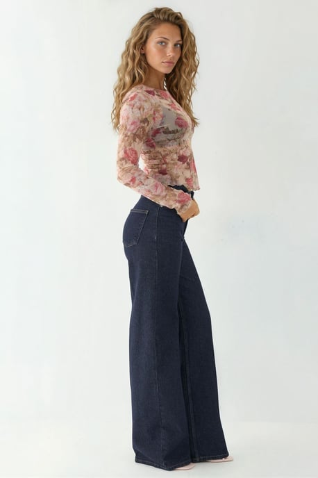 Patterned Long Sleeve Sheer Blouse - Image 2