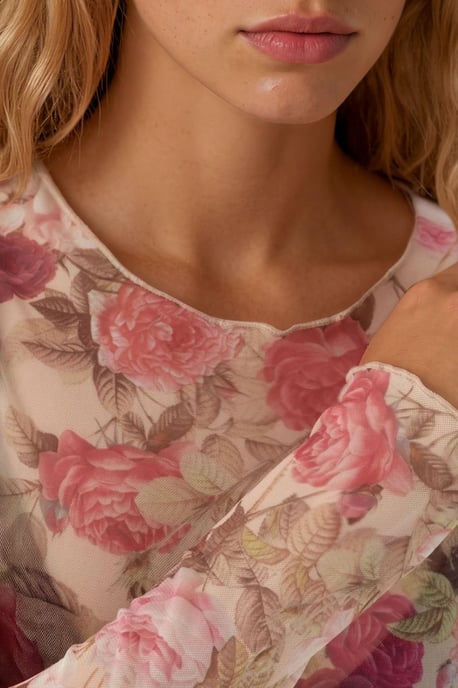 Patterned Long Sleeve Sheer Blouse - Image 5
