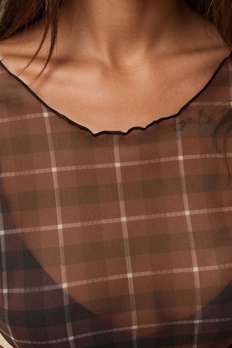 Patterned Long Sleeve Sheer Blouse - Image 6