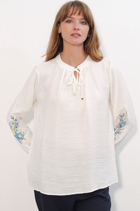 Geborduurde Oversized Crêpe Blouse - Image 3