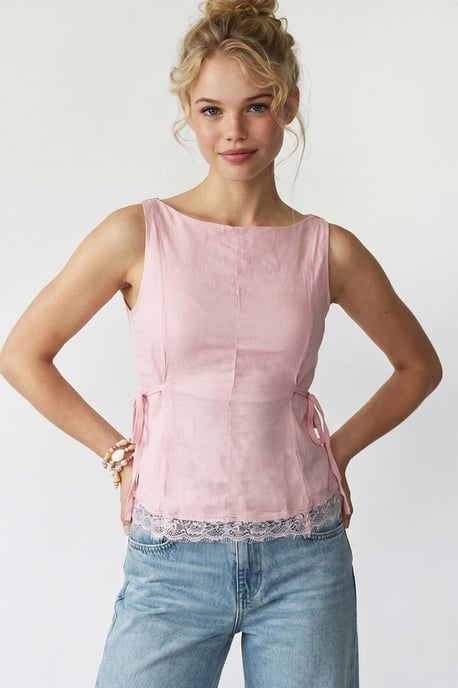 Mouwloze Poplin Blouse met Striklijn - Image 2
