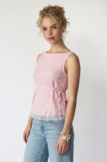 Mouwloze Poplin Blouse met Striklijn - Image 3