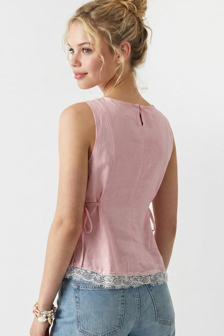Mouwloze Poplin Blouse met Striklijn - Image 5