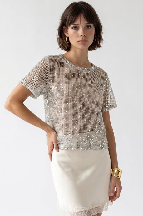 Pailletten Geweven Coltrui Blouse - Image 1