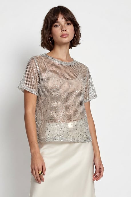 Pailletten Geweven Coltrui Blouse - Image 2