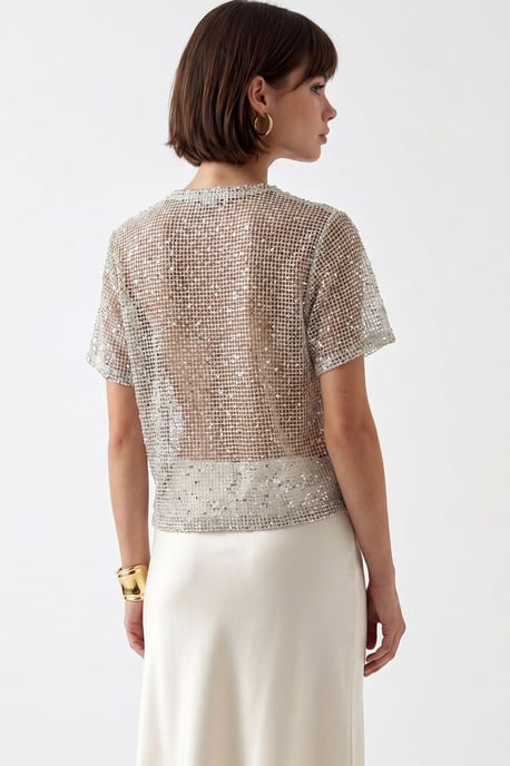 Pailletten Geweven Coltrui Blouse - Image 4