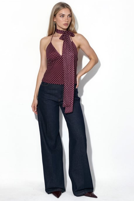 Prickig halterneck tulle stickad blus med scarf - Image 4