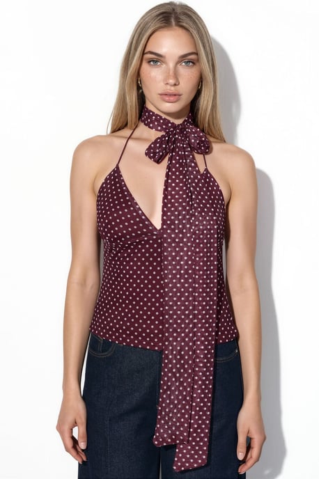 Prickig halterneck tulle stickad blus med scarf - Image 6