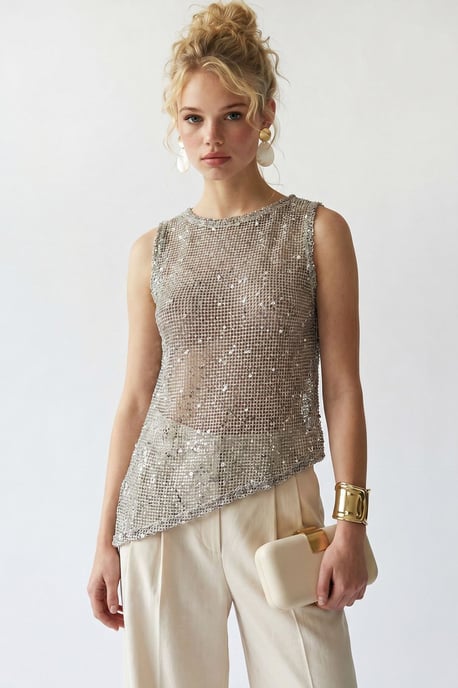 Sequin Sleeveless Crew Neck Blouse - Image 3