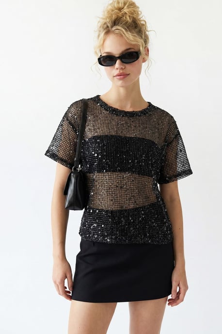 Pailletten Geweven Ronde Hals Blouse - Image 2
